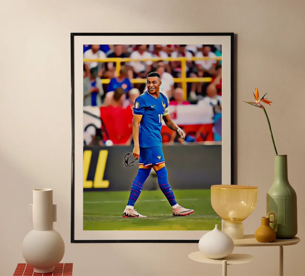 Poster d'arte digitale della Nazionale francese di Kylian Mbappé poster con telaio in alluminio da ArdanART