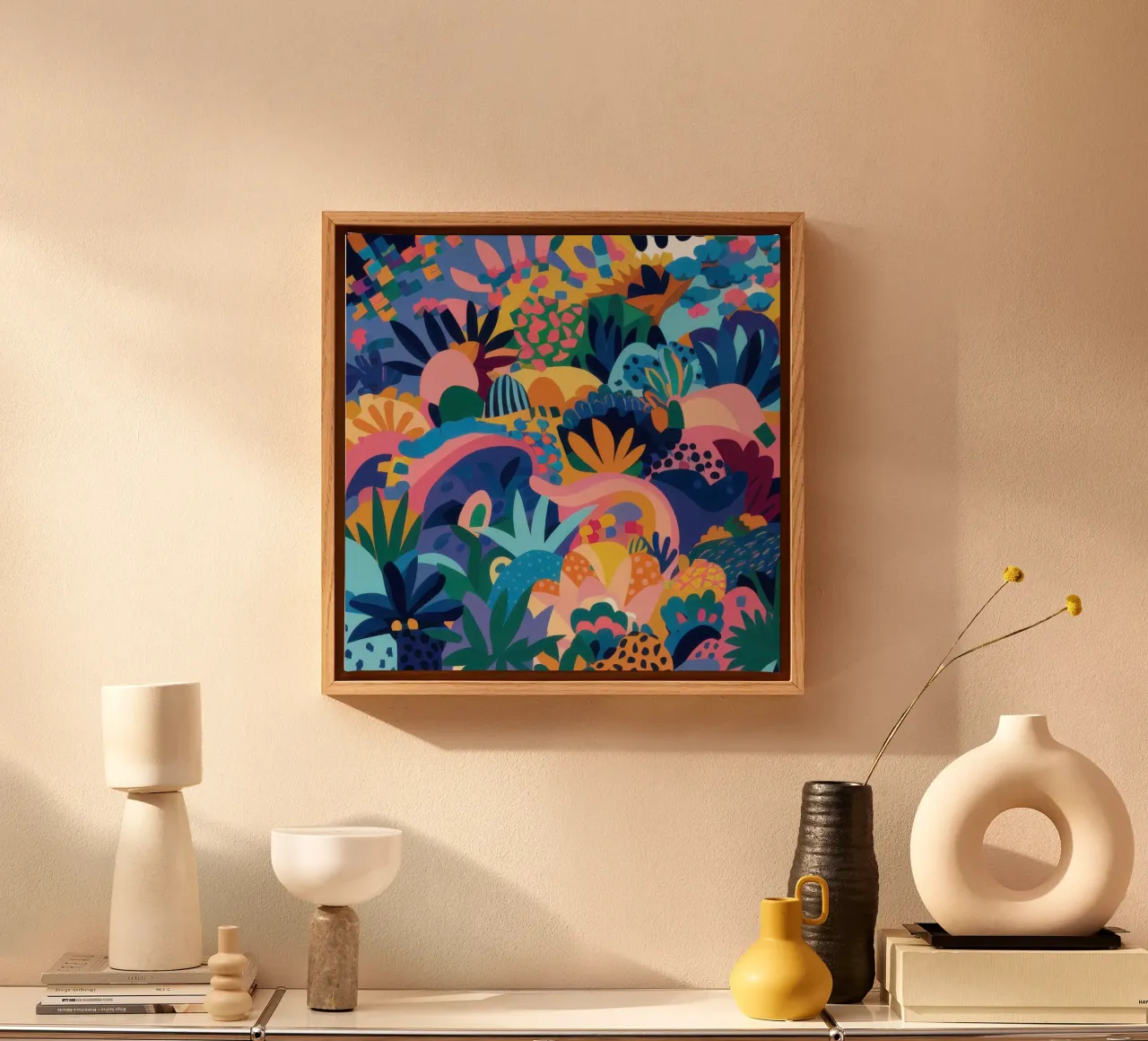 Nocturnal Abstract Forest canvas with Floater frame by Moon Revolver