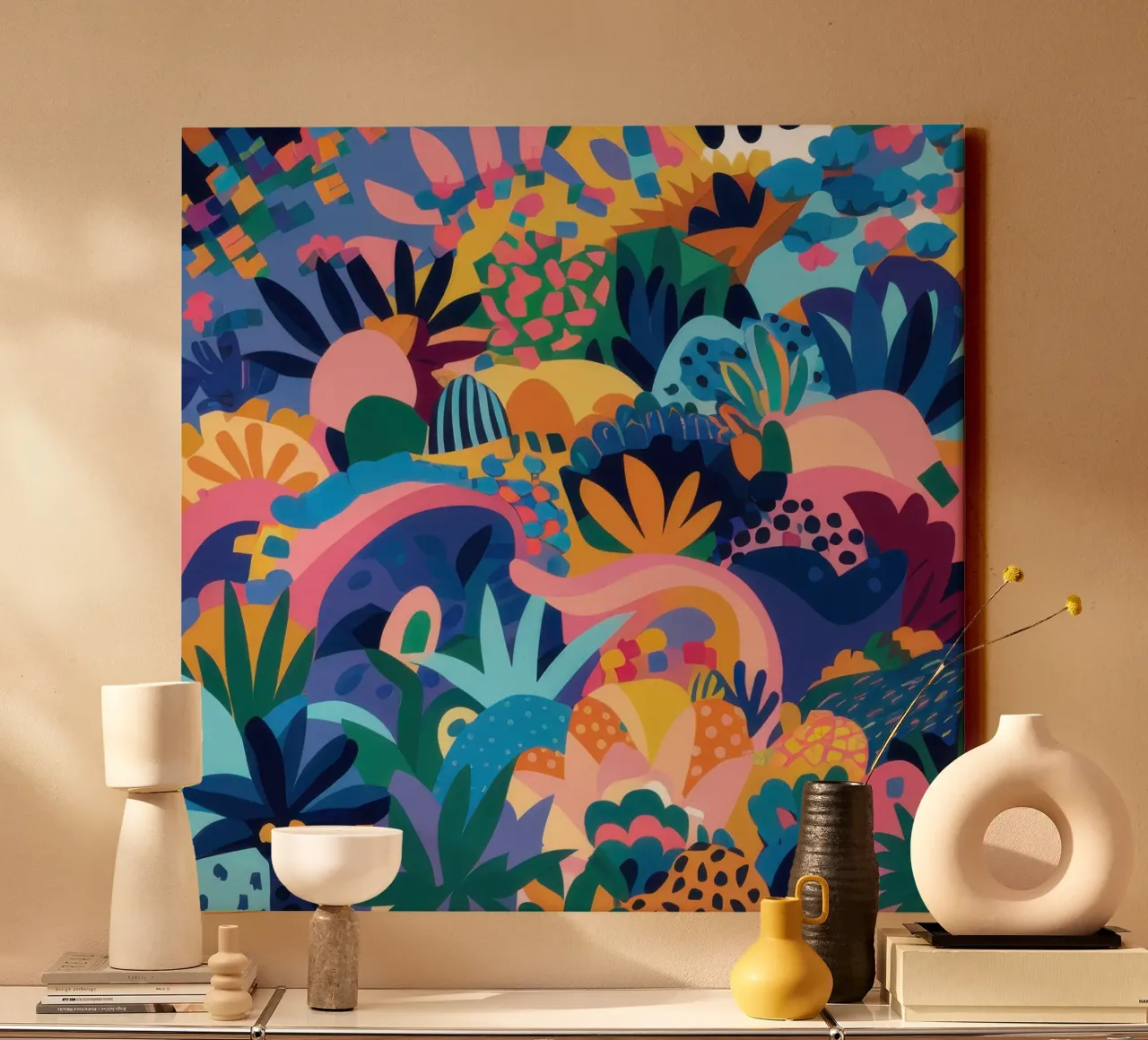 Nocturnal Abstract Forest canvas with Floater frame by Moon Revolver