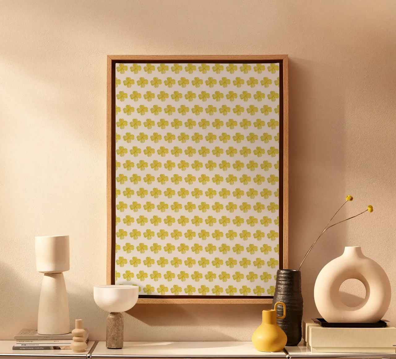 Yellow Flower Pattern canvas met Baklijst van kathrinmay