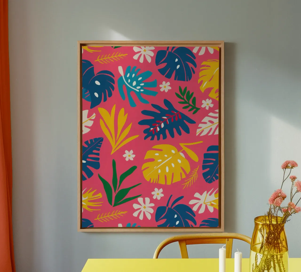 Joyful Tropic Doodles canvas with Floater frame by Orchid Patina