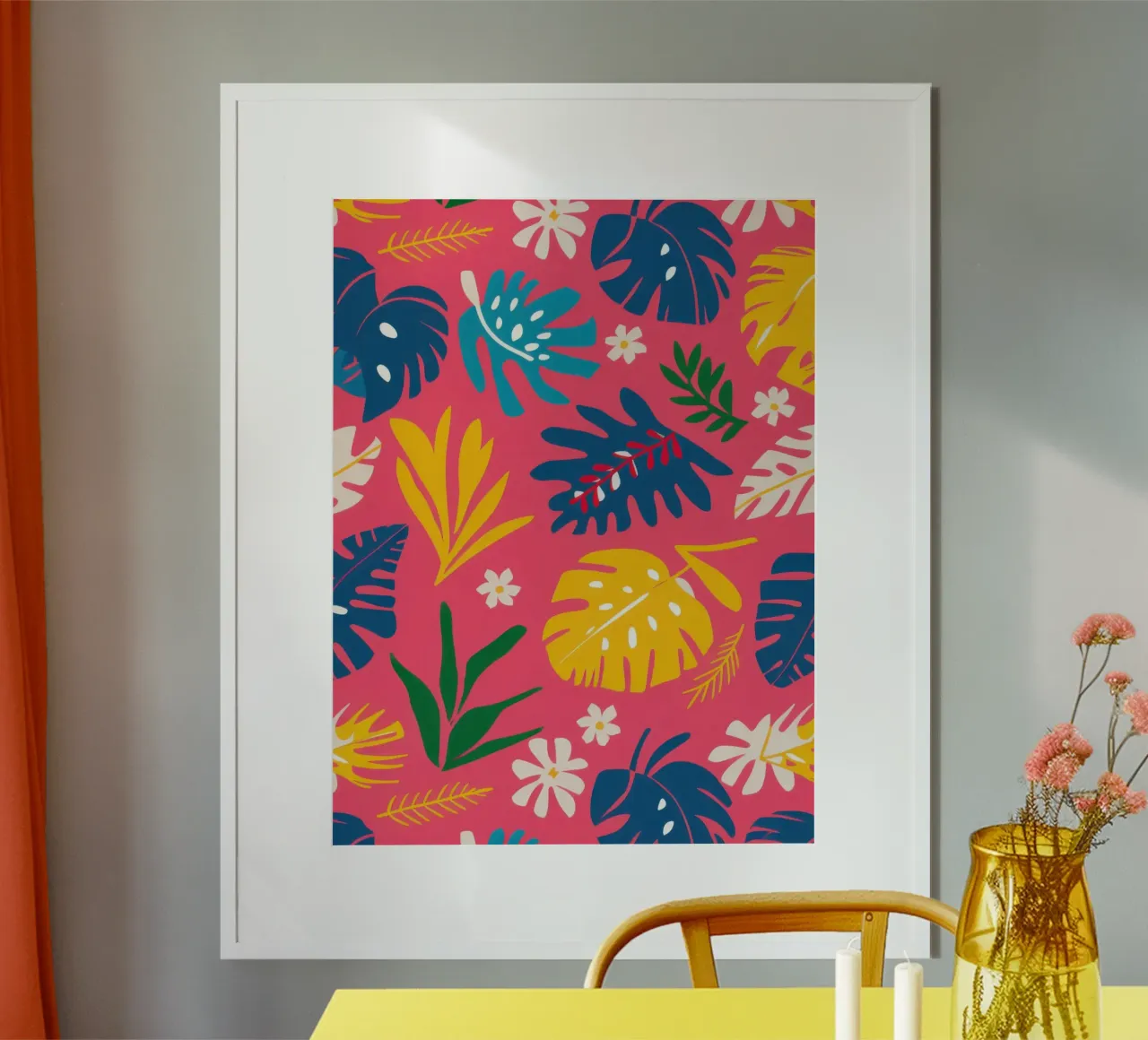 Scarabocchi tropicali gioiosi poster con telaio in legno da Orchid Patina