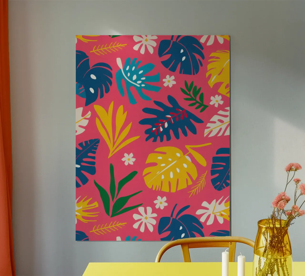 Scarabocchi tropicali gioiosi poster con telaio in legno da Orchid Patina