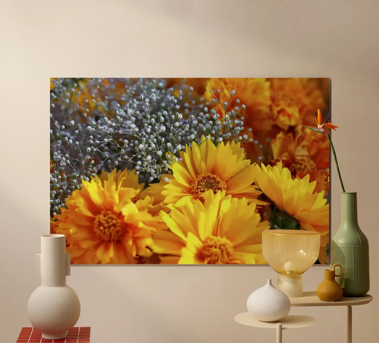 Goldene Chrysanthemen I - Kunstdruck Poster von jay