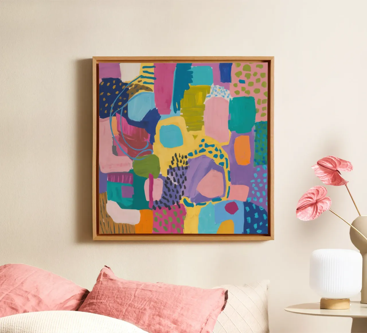 Gelaagd kleurenveld canvas met Baklijst van Orchid Patina