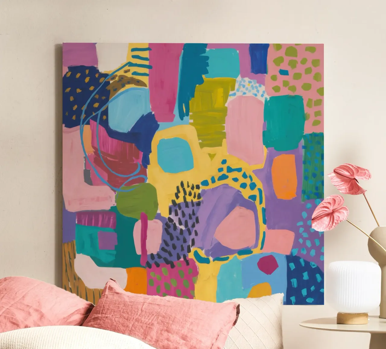 Gelaagd kleurenveld canvas met Baklijst van Orchid Patina