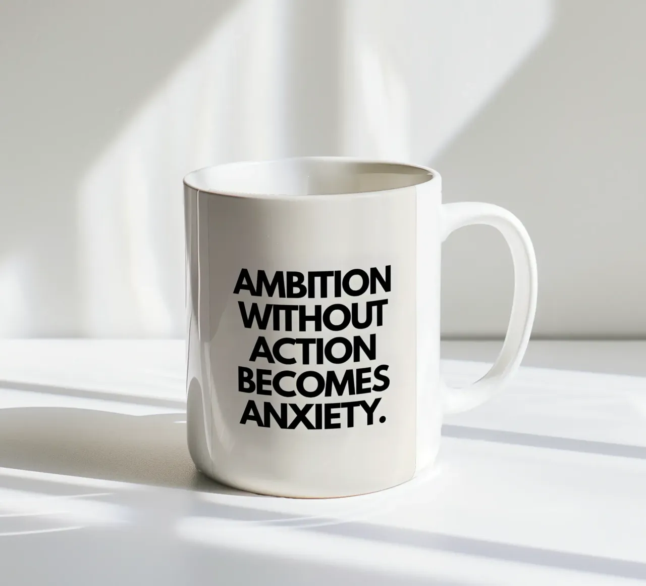 "Ambition without action becomes anxiety." tazza in ceramica da Type & Tape