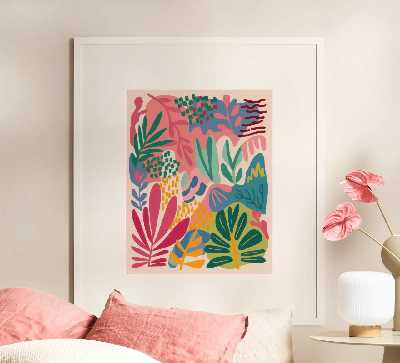 Medley di foglie verde acqua poster con telaio in plastica da Enter Bloom