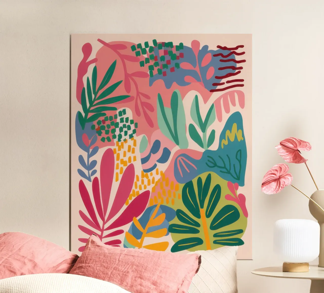 Medley di foglie verde acqua poster con telaio in plastica da Enter Bloom