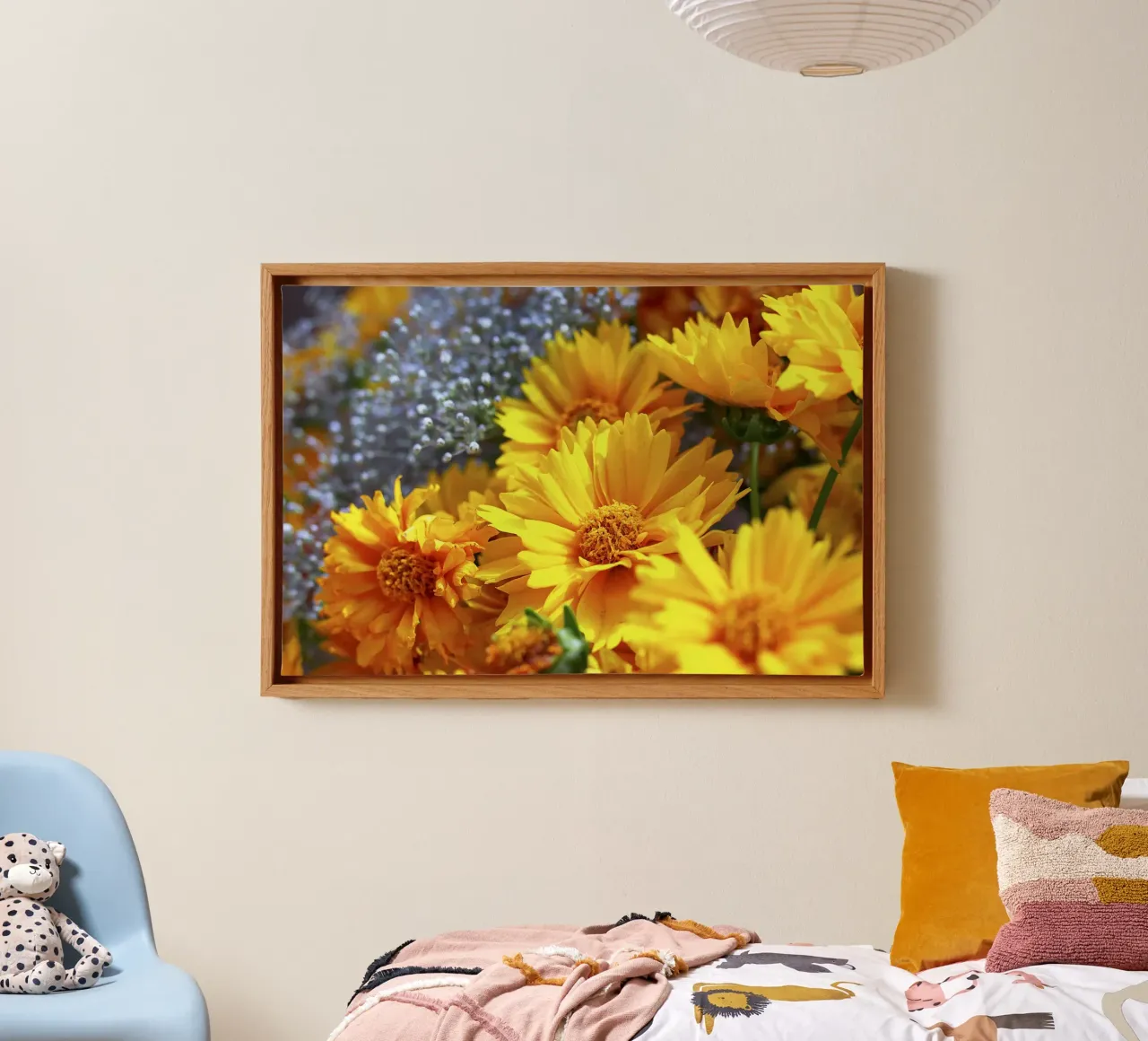 Golden Chrysanthemums II – Fine Art Print canvas with Floater frame by jay