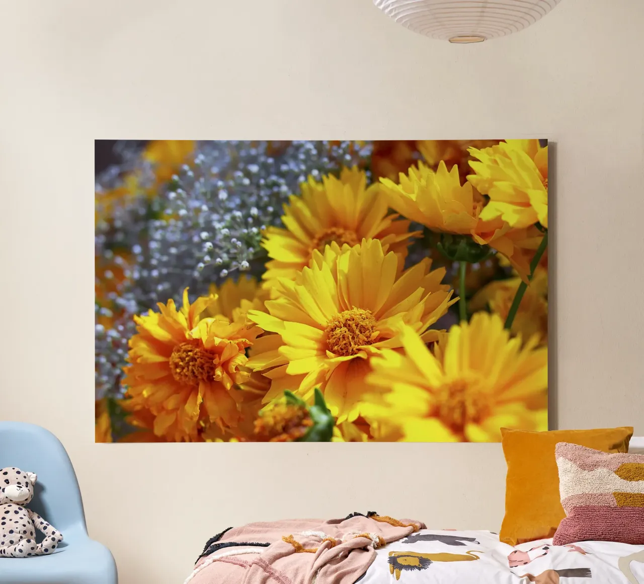 Golden Chrysanthemums II – Fine Art Print canvas with Floater frame by jay
