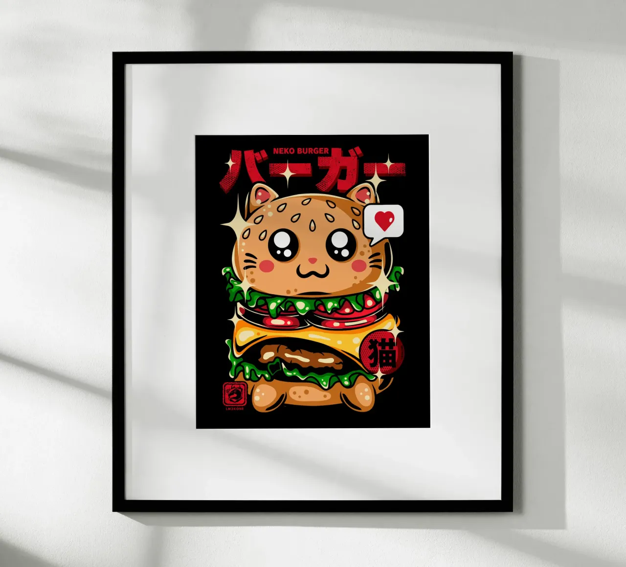 Neko Burger Divertente poster con telaio in plastica da LM2KONE