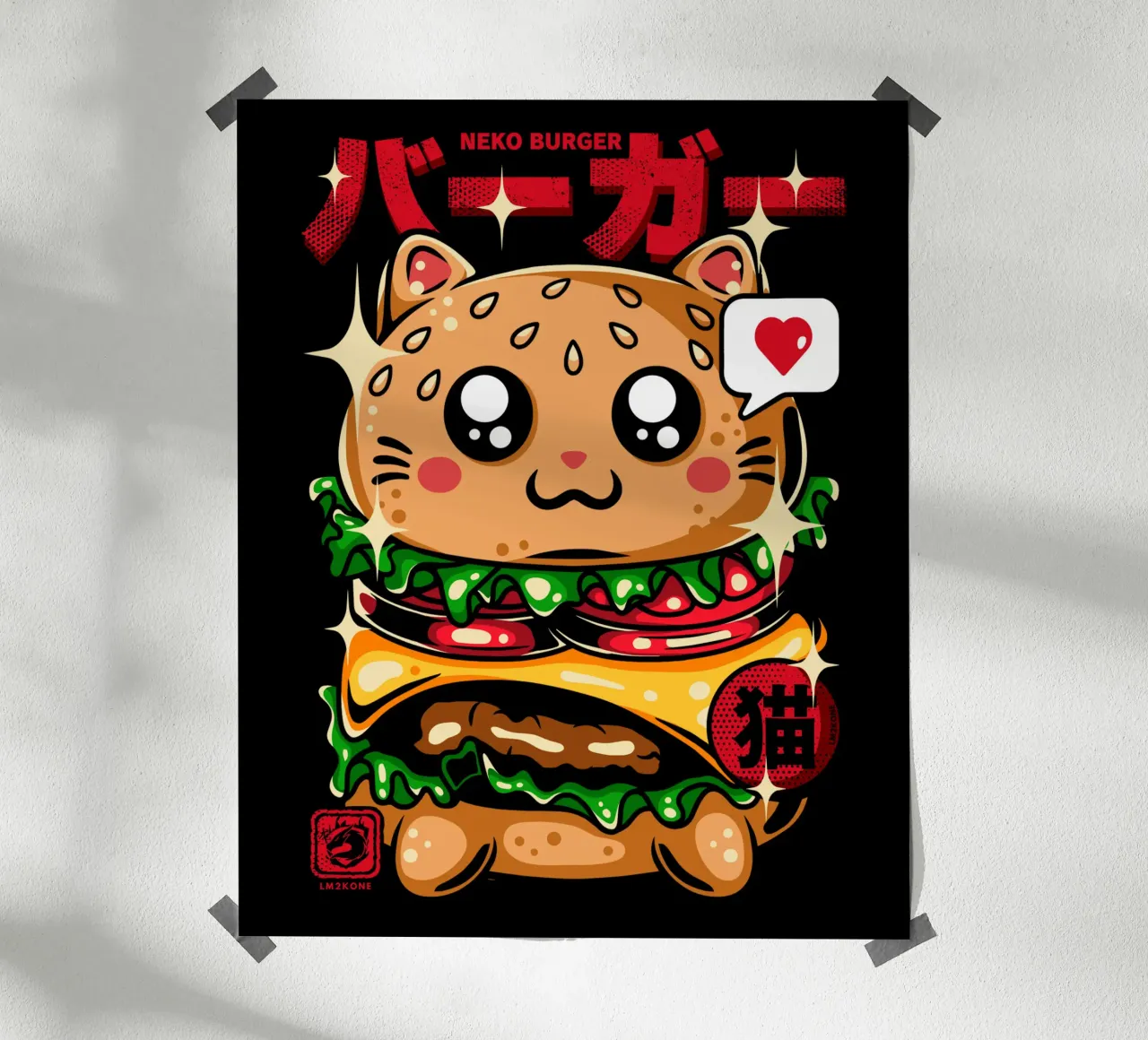 Neko Burger Divertente poster con telaio in plastica da LM2KONE