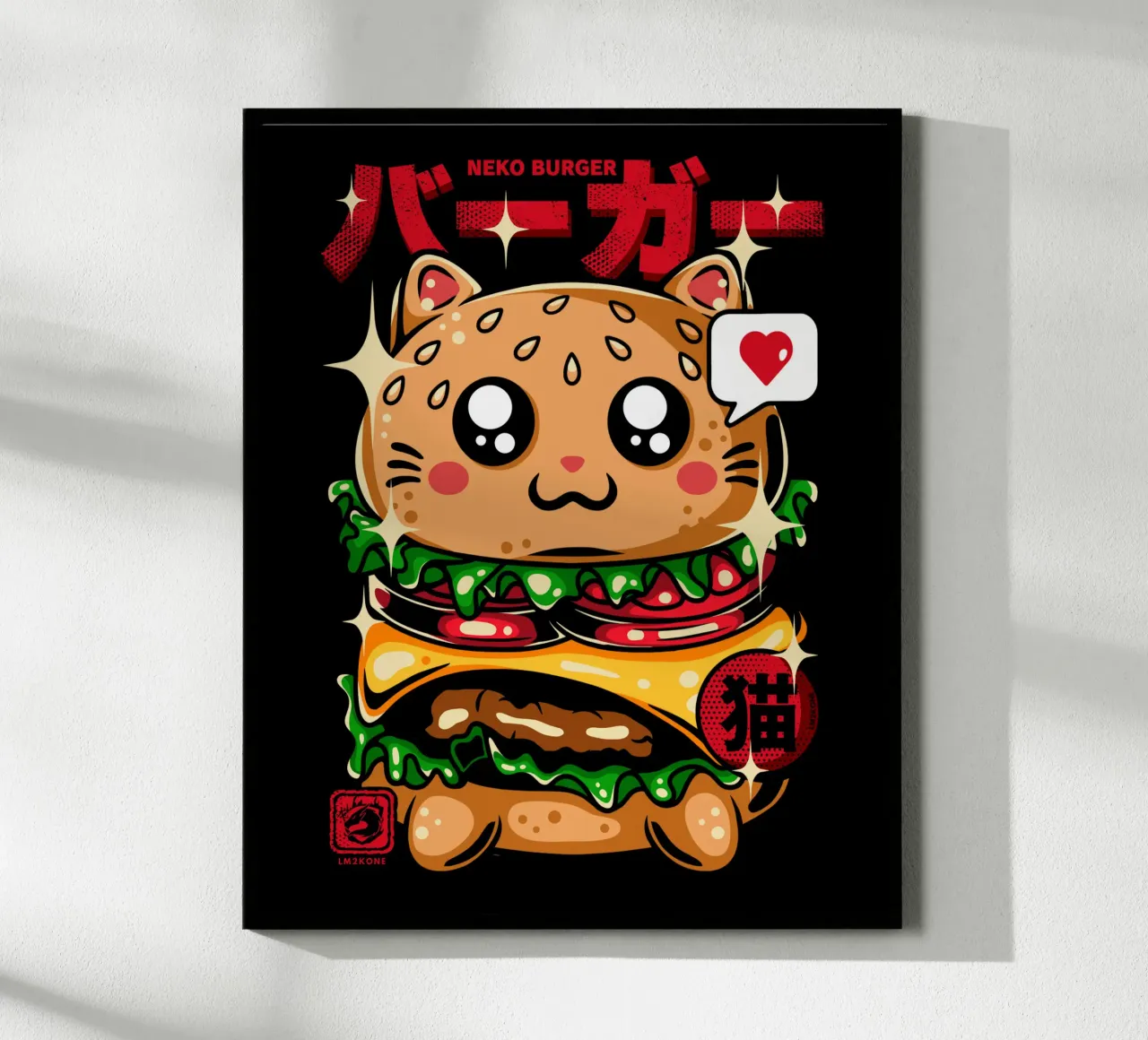 Neko Burger Divertente poster con telaio in plastica da LM2KONE