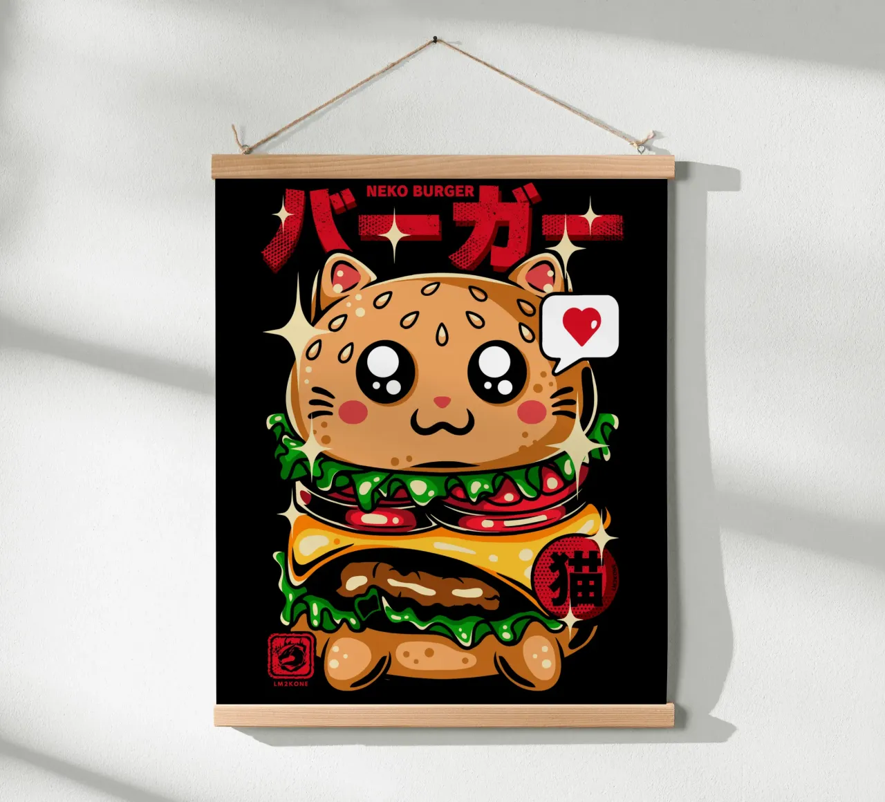 Neko Burger Divertente poster con telaio in plastica da LM2KONE