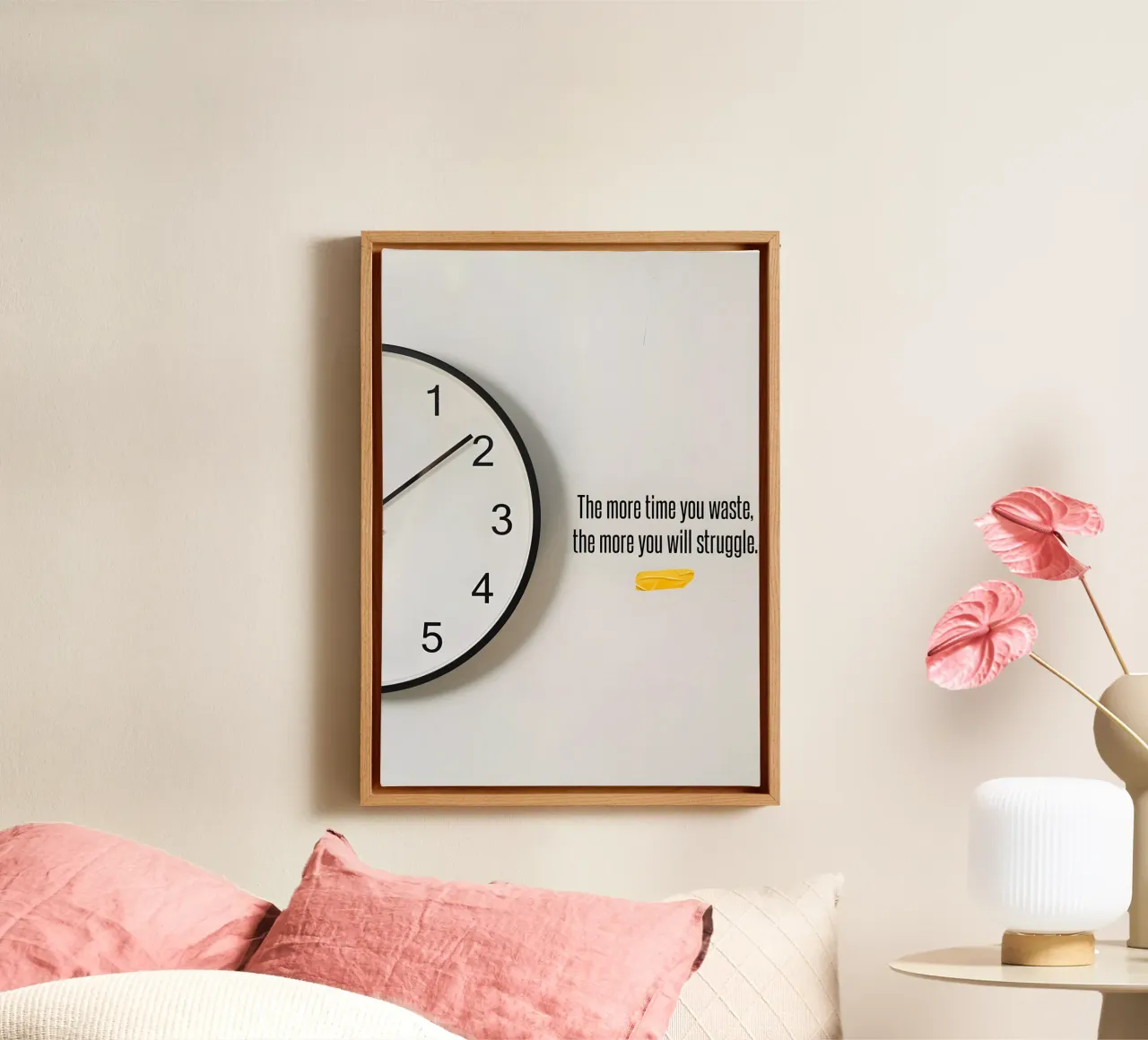 "The more time you waste, the more you will struggle. canvas met Baklijst van Type & Tape