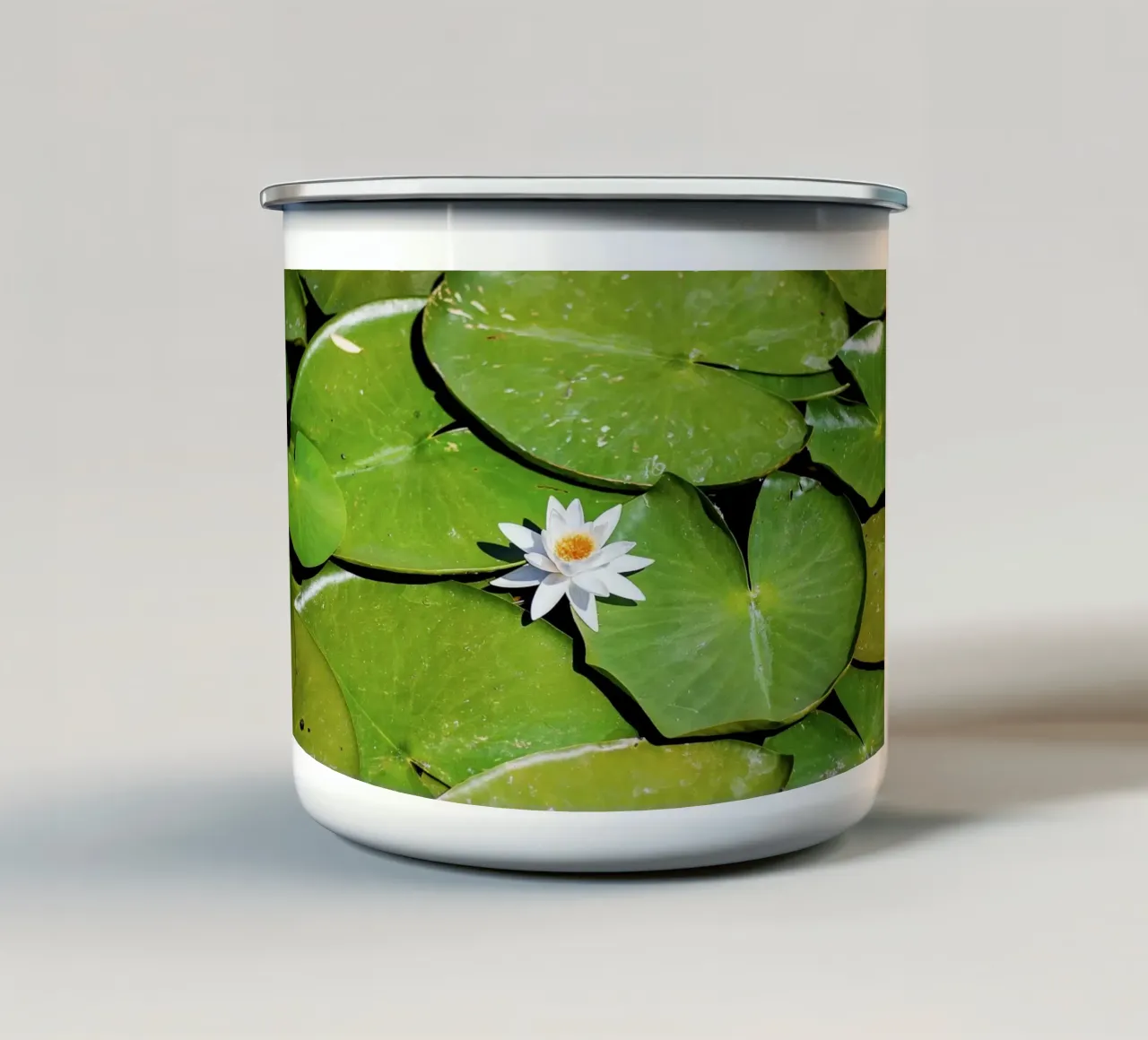 Kern van witte lotus - Kunstdruk emaille mok van jay