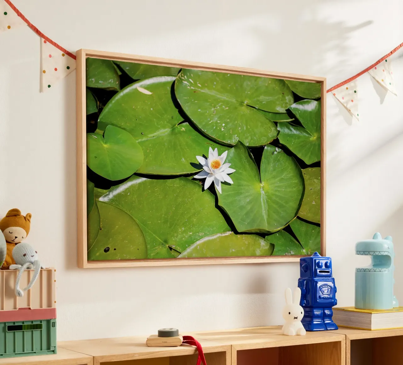 Kern van witte lotus - Kunstdruk canvas met Baklijst van jay