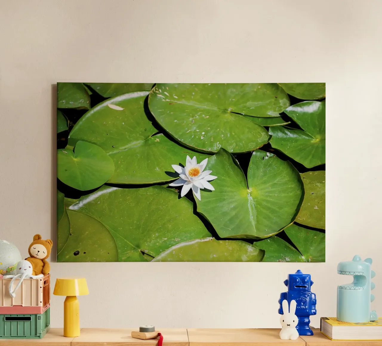 Kern van witte lotus - Kunstdruk canvas met Baklijst van jay