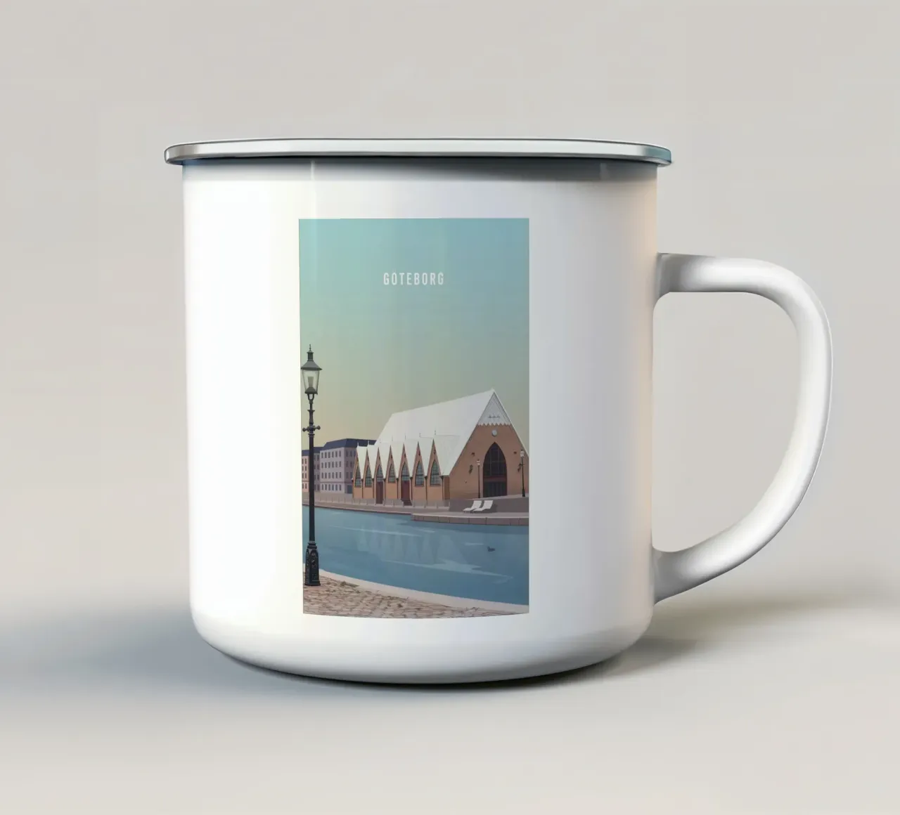 Göteborg Travel Postcard tazza in smalto da Attaboy Dsgn
