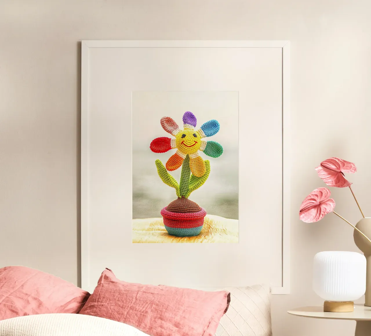 Girasole all'uncinetto con arcobaleno - Stampa d'arte poster da jay