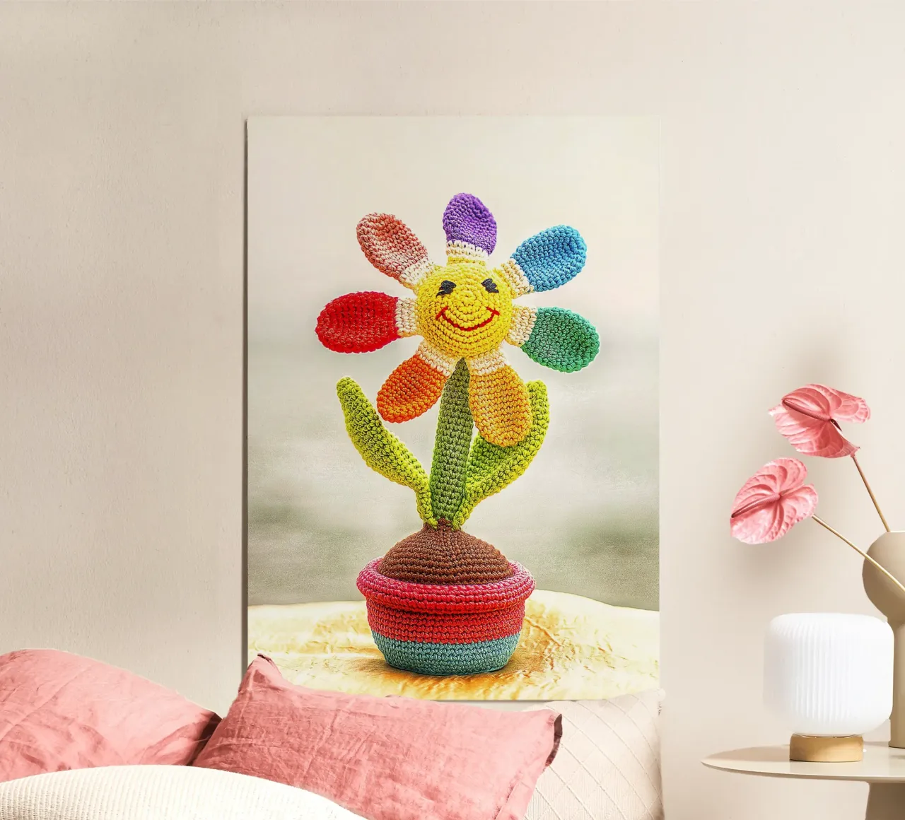 Girasole all'uncinetto con arcobaleno - Stampa d'arte poster da jay