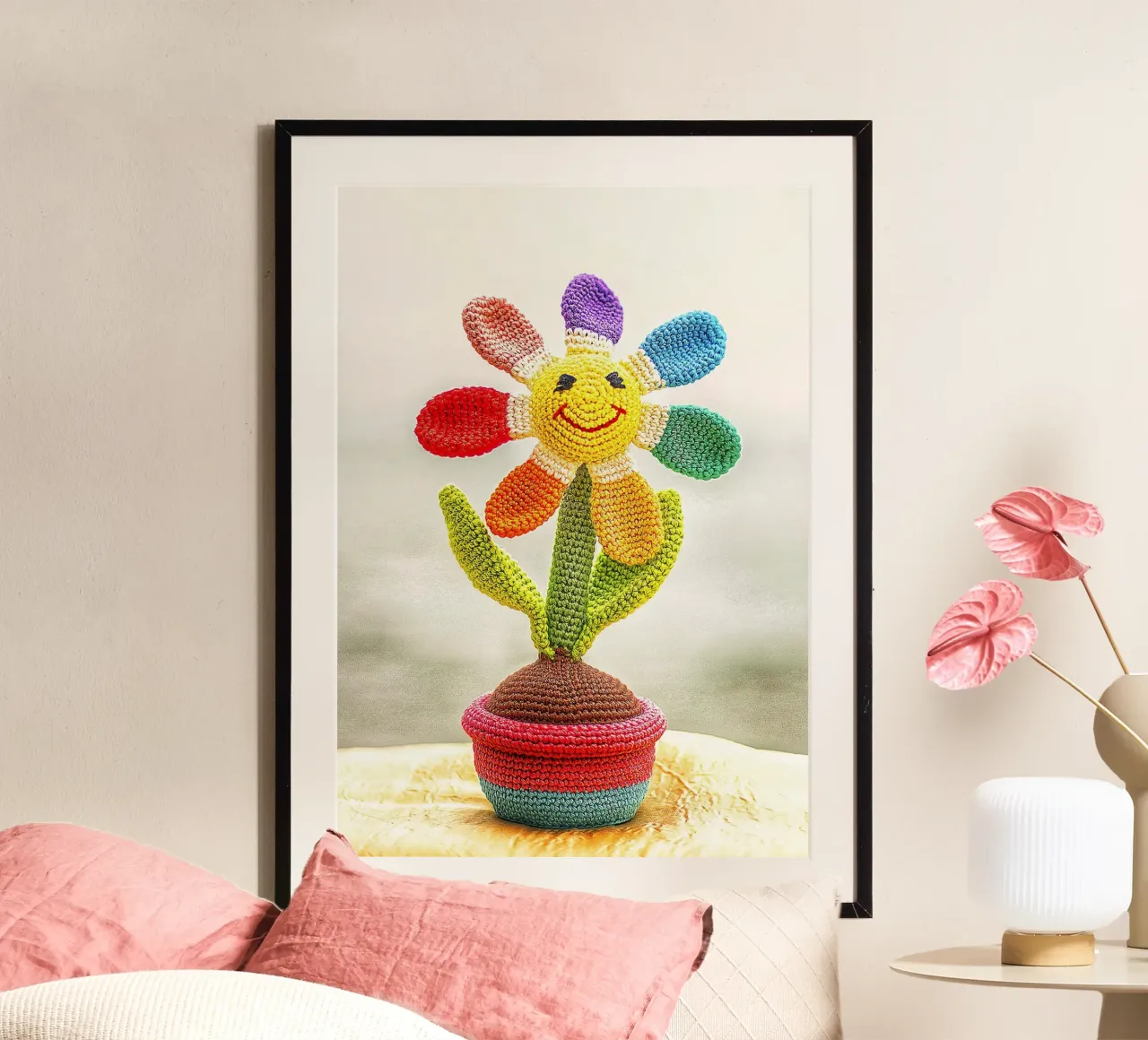 Girasole all'uncinetto con arcobaleno - Stampa d'arte poster da jay