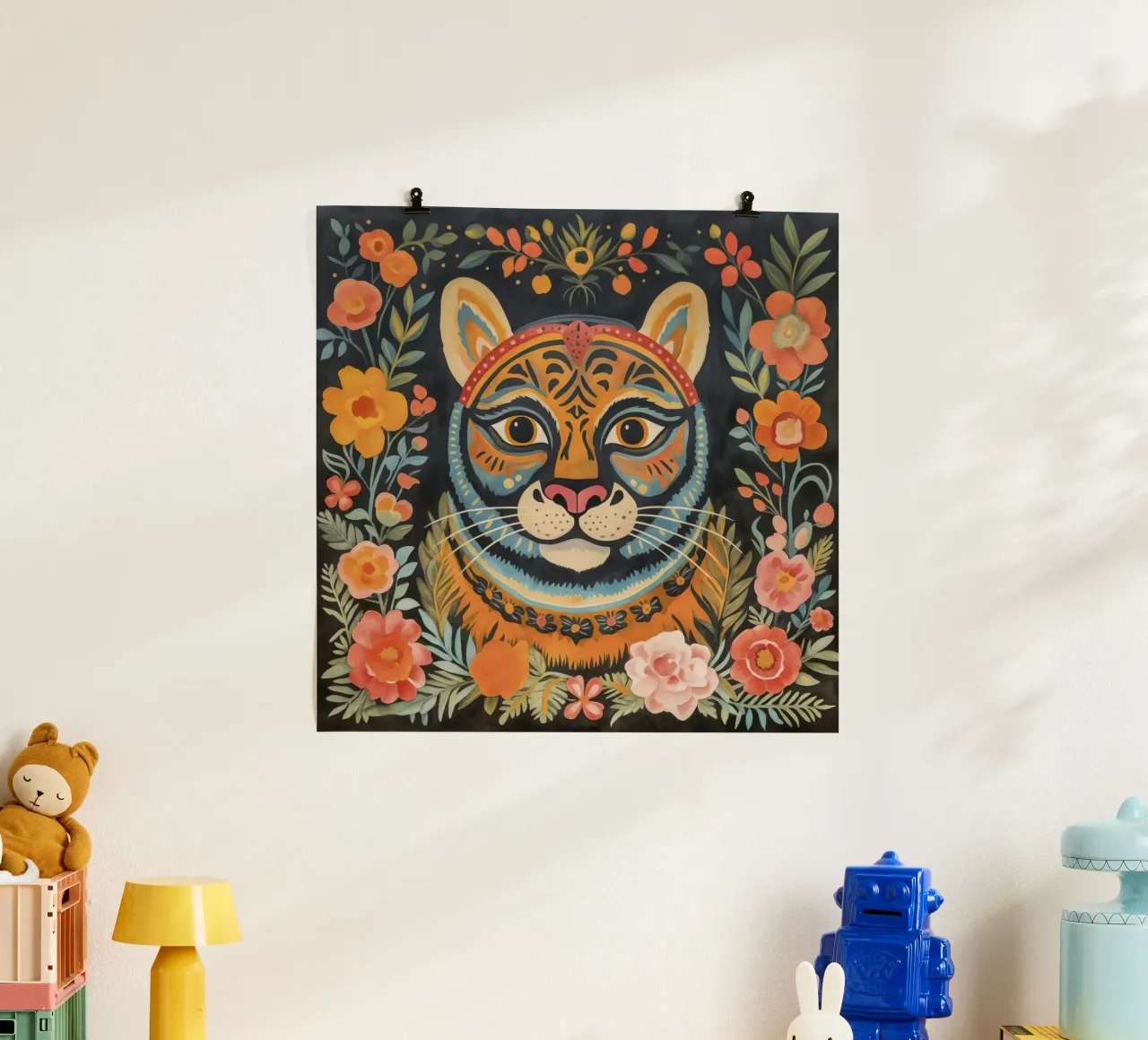 Giardino fiorito Arte popolare Gatto selvatico poster con telaio in alluminio da Andrea Haase Animal Love