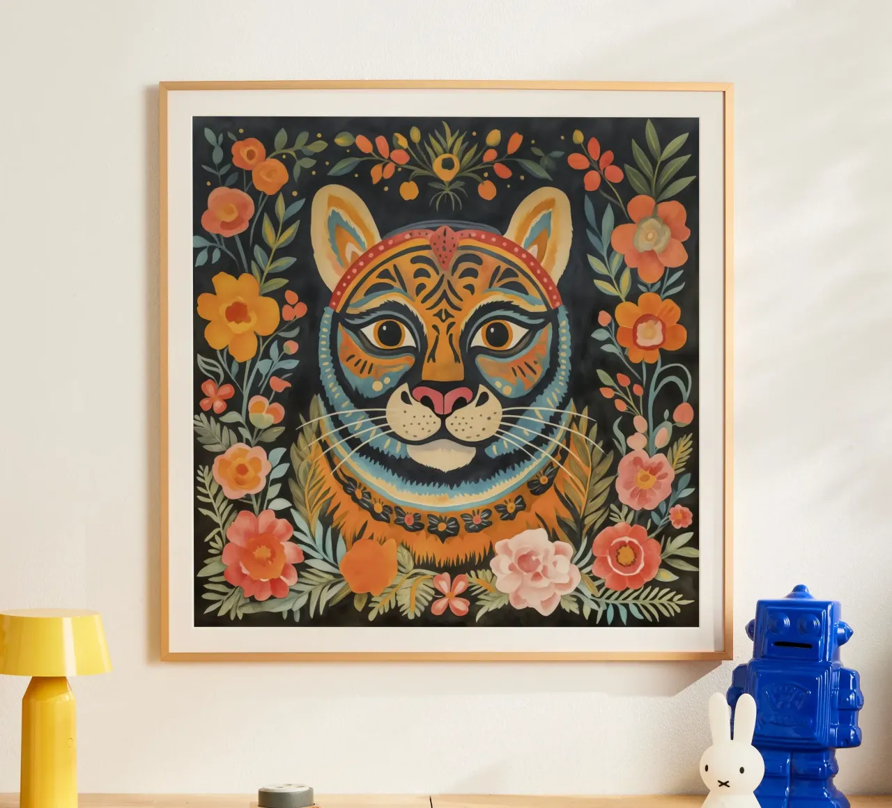 Giardino fiorito Arte popolare Gatto selvatico poster con telaio in alluminio da Andrea Haase Animal Love