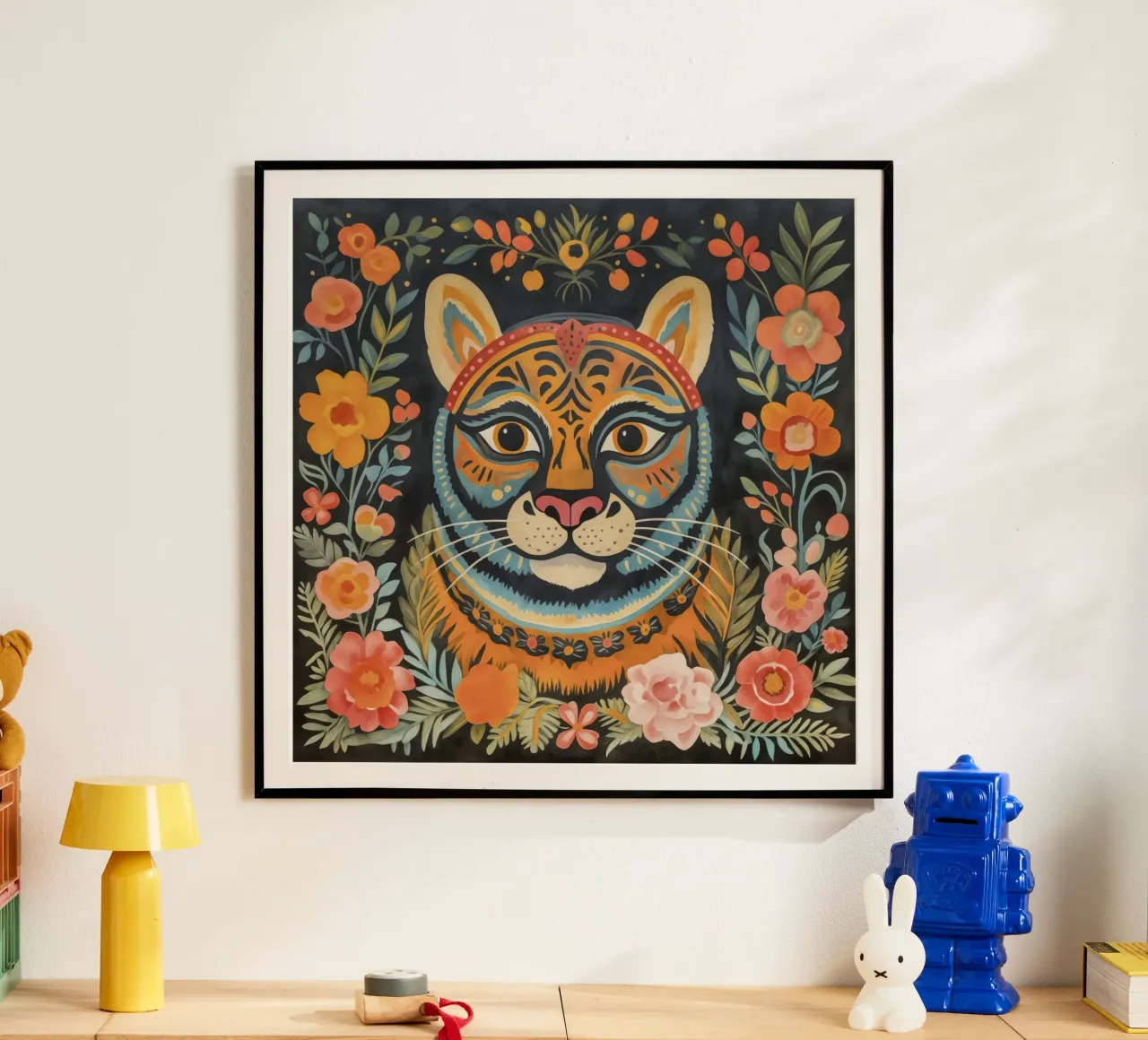 Giardino fiorito Arte popolare Gatto selvatico poster con telaio in alluminio da Andrea Haase Animal Love