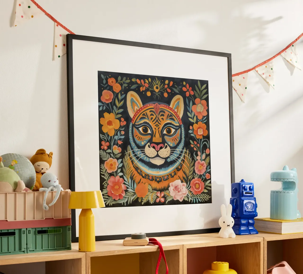 Giardino fiorito Arte popolare Gatto selvatico poster con telaio in alluminio da Andrea Haase Animal Love
