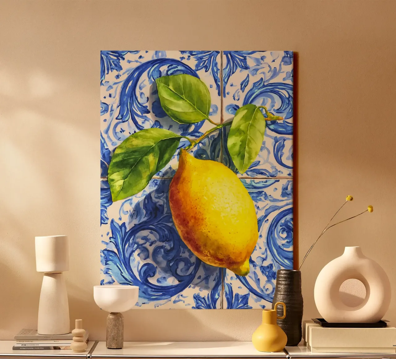 Mediterrane Sommer-Zitrone Leinwand mit Schattenfugenrahmen von Andrea Haase Modern Home