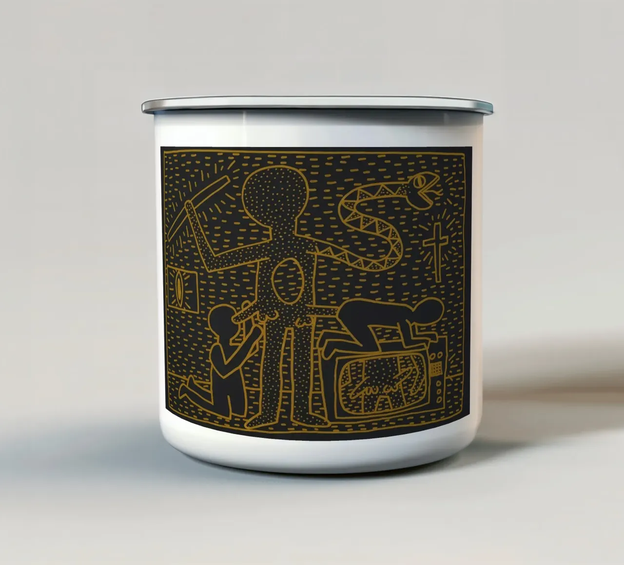 Poster murale pop art "Paura e fede" di Keith Haring tazza in smalto da ClubArt