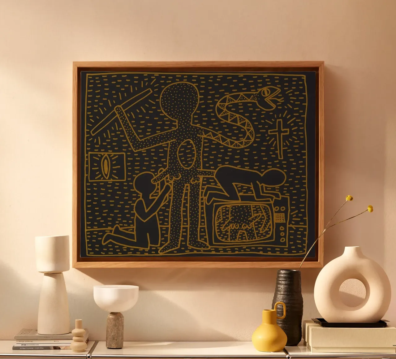 Keith Haring "Fear and Faith" Pop Art Wall Poster canvas with Floater frame by ClubArt