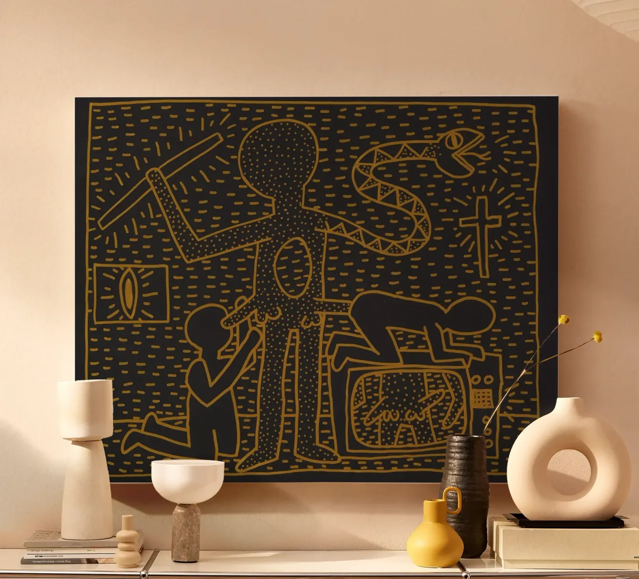 Keith Haring "Fear and Faith" Pop Art Wall Poster canvas with Floater frame by ClubArt