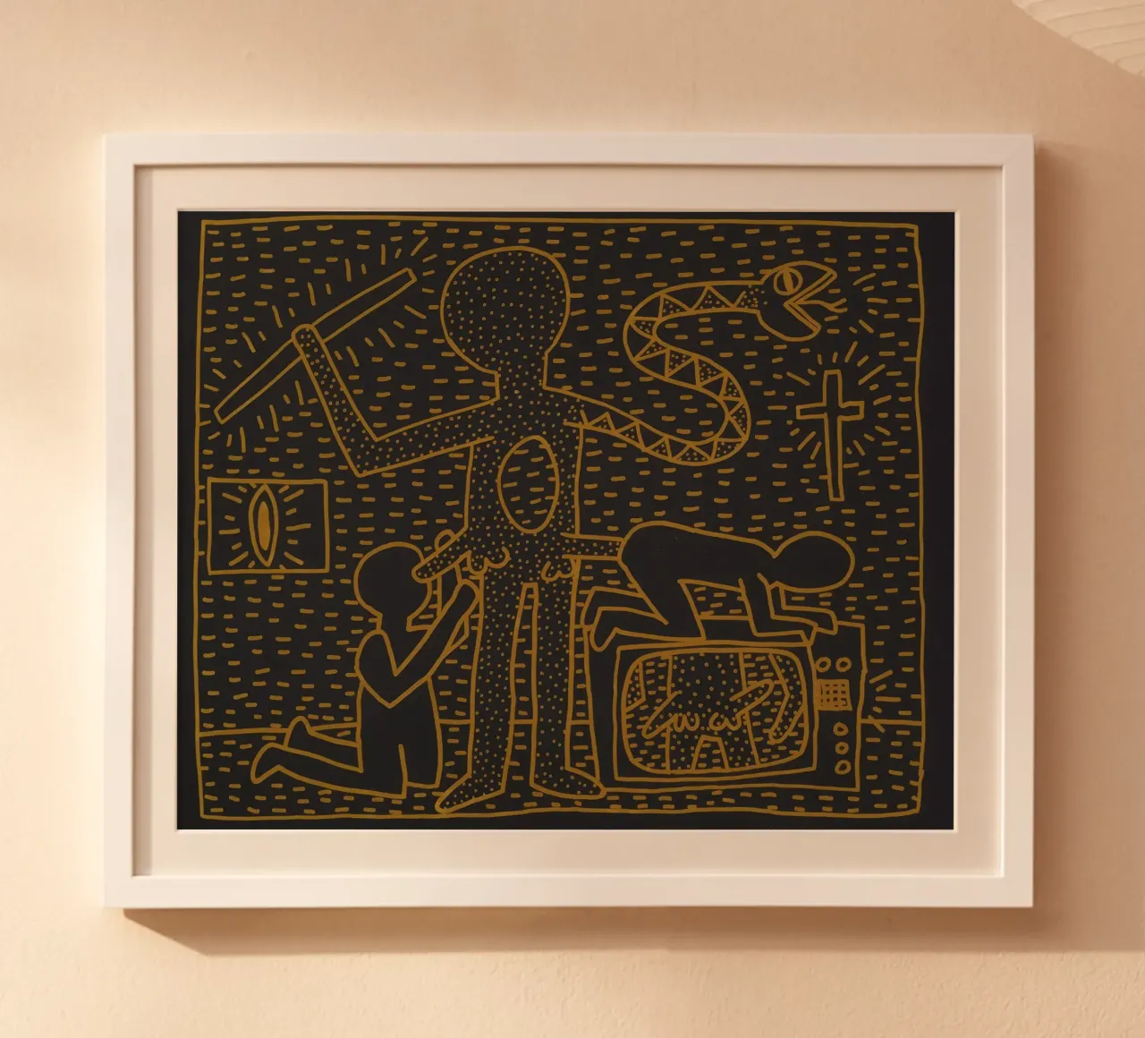 Poster murale pop art "Paura e fede" di Keith Haring poster con telaio in plastica da ClubArt