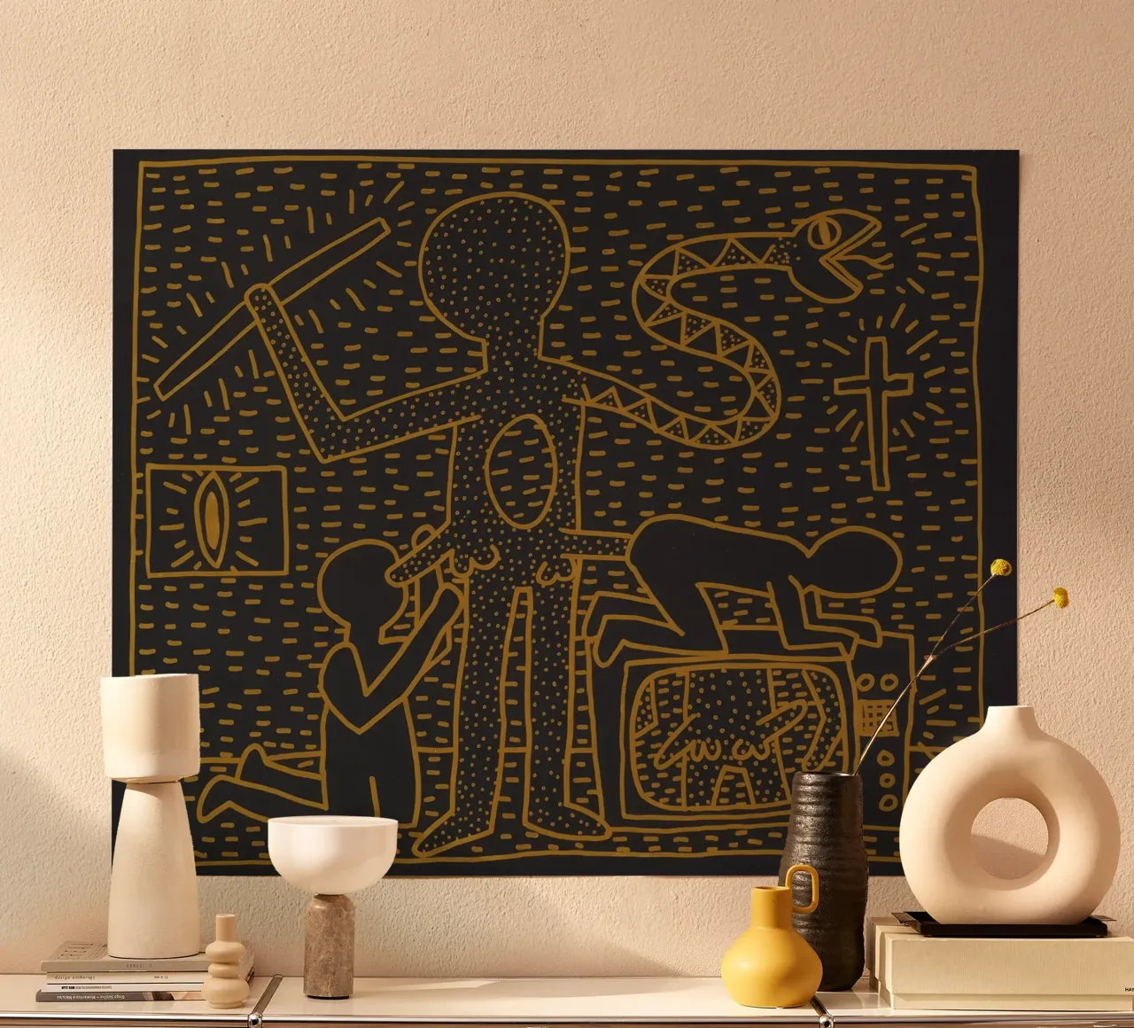 Poster murale pop art "Paura e fede" di Keith Haring poster con telaio in plastica da ClubArt