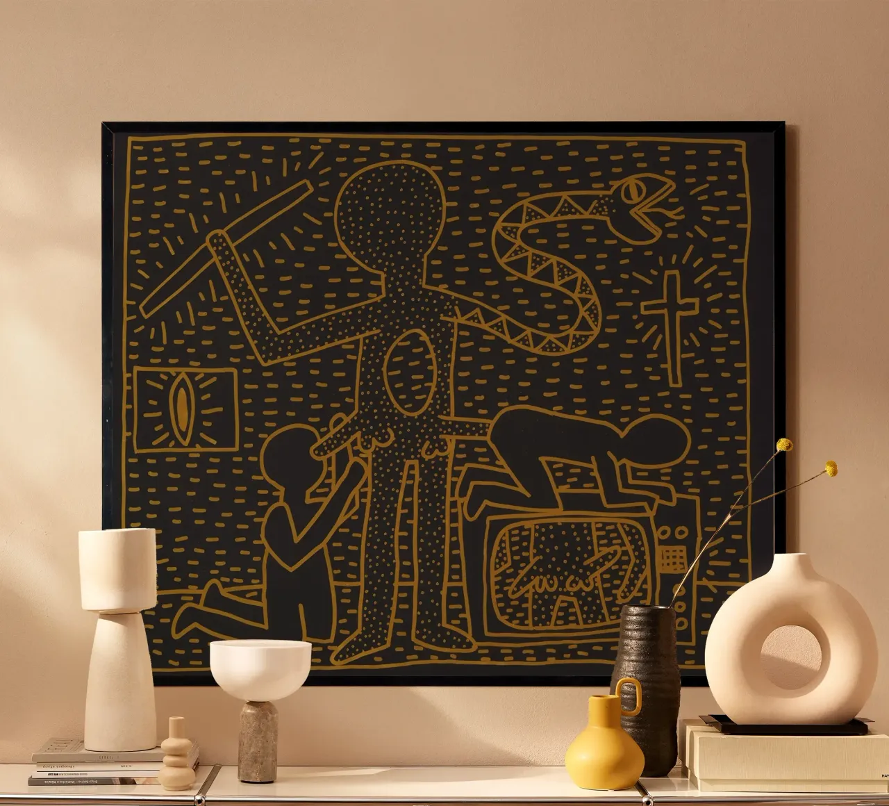 Poster murale pop art "Paura e fede" di Keith Haring poster con telaio in plastica da ClubArt