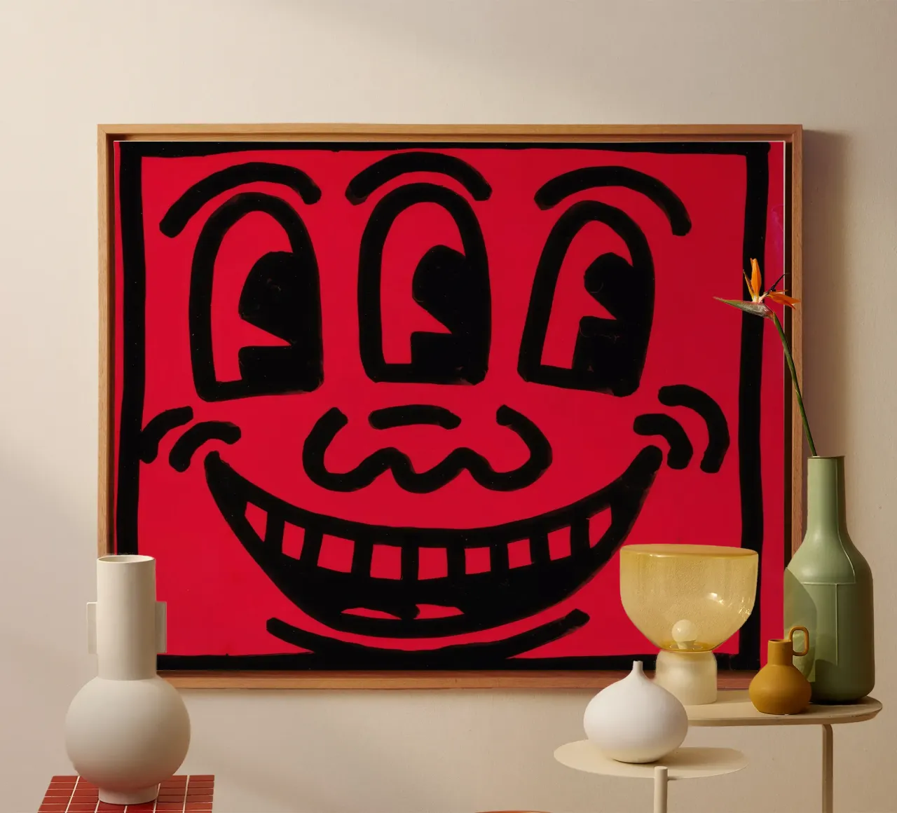 Keith Haring "Zonder titel" Pop Art Glimlach Poster canvas met Baklijst van ClubArt