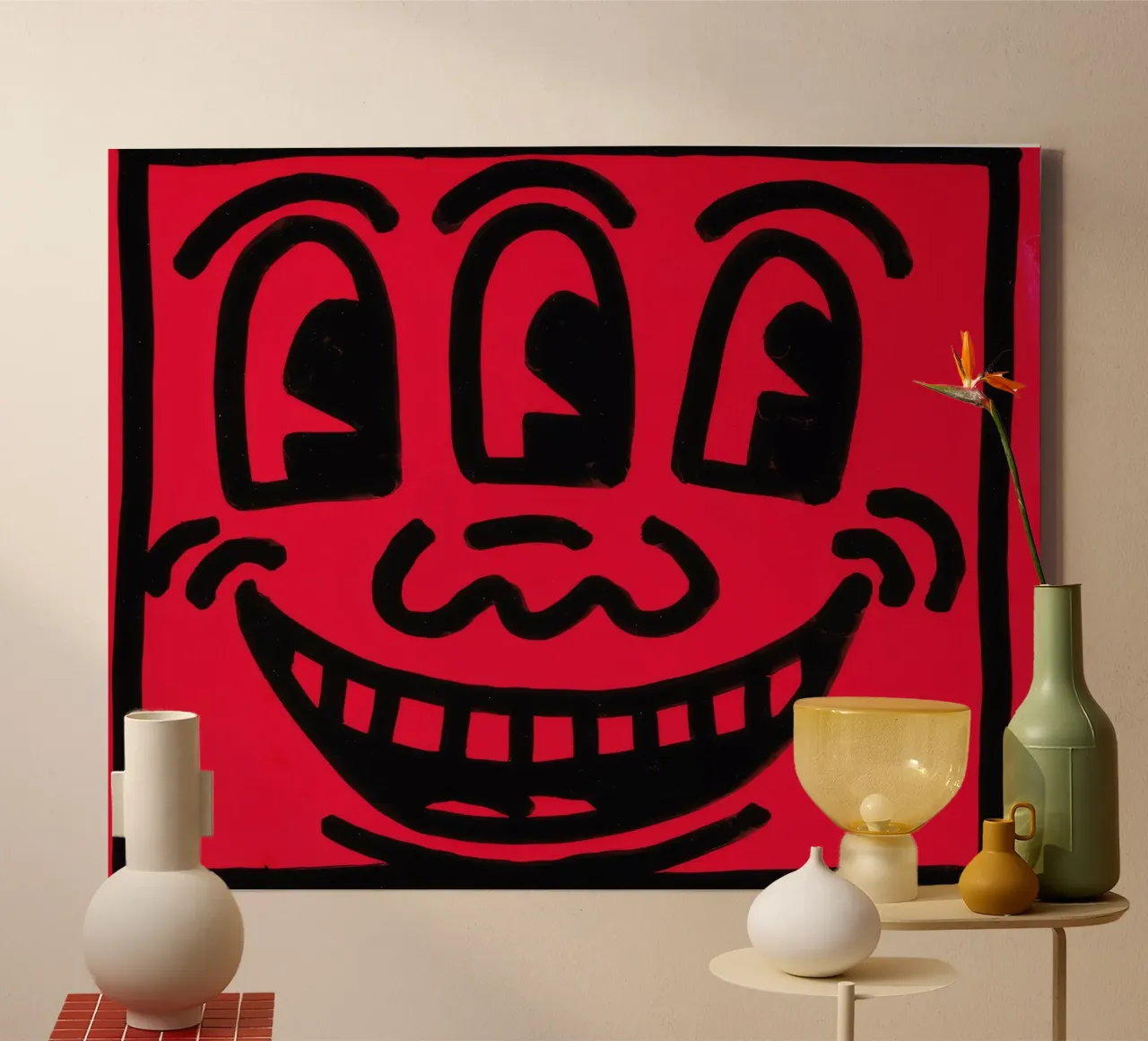 Keith Haring "Zonder titel" Pop Art Glimlach Poster canvas met Baklijst van ClubArt