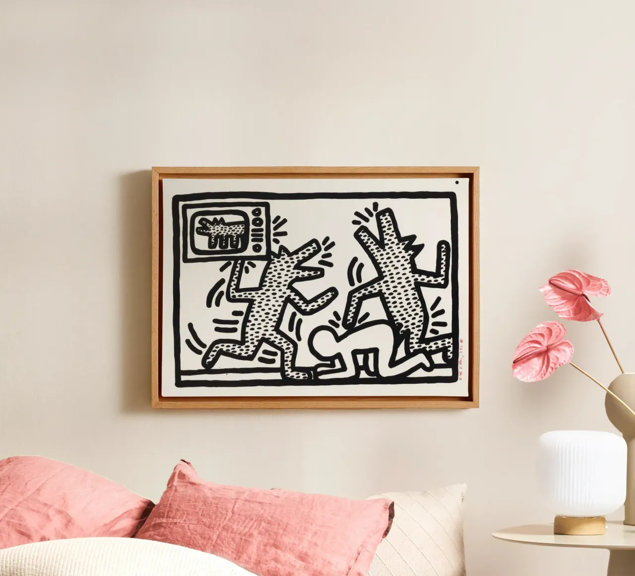 Keith Haring "Untitled" Pop Art TV Hunde Poster Leinwand mit Schattenfugenrahmen von ClubArt