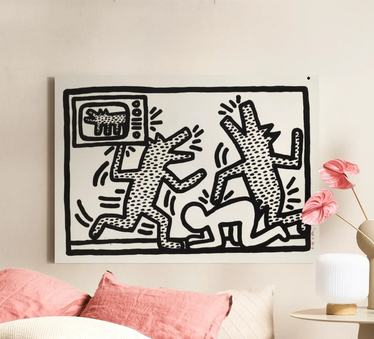 Keith Haring "Untitled" Pop Art TV Hunde Poster Leinwand mit Schattenfugenrahmen von ClubArt