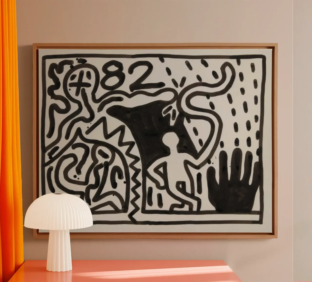 Keith Haring "Zonder titel" Pop Art Figuren Poster canvas met Baklijst van ClubArt