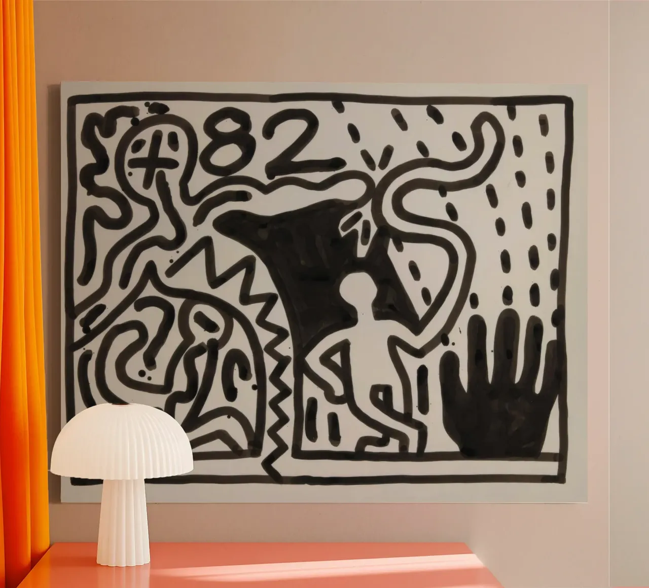 Keith Haring "Zonder titel" Pop Art Figuren Poster canvas met Baklijst van ClubArt