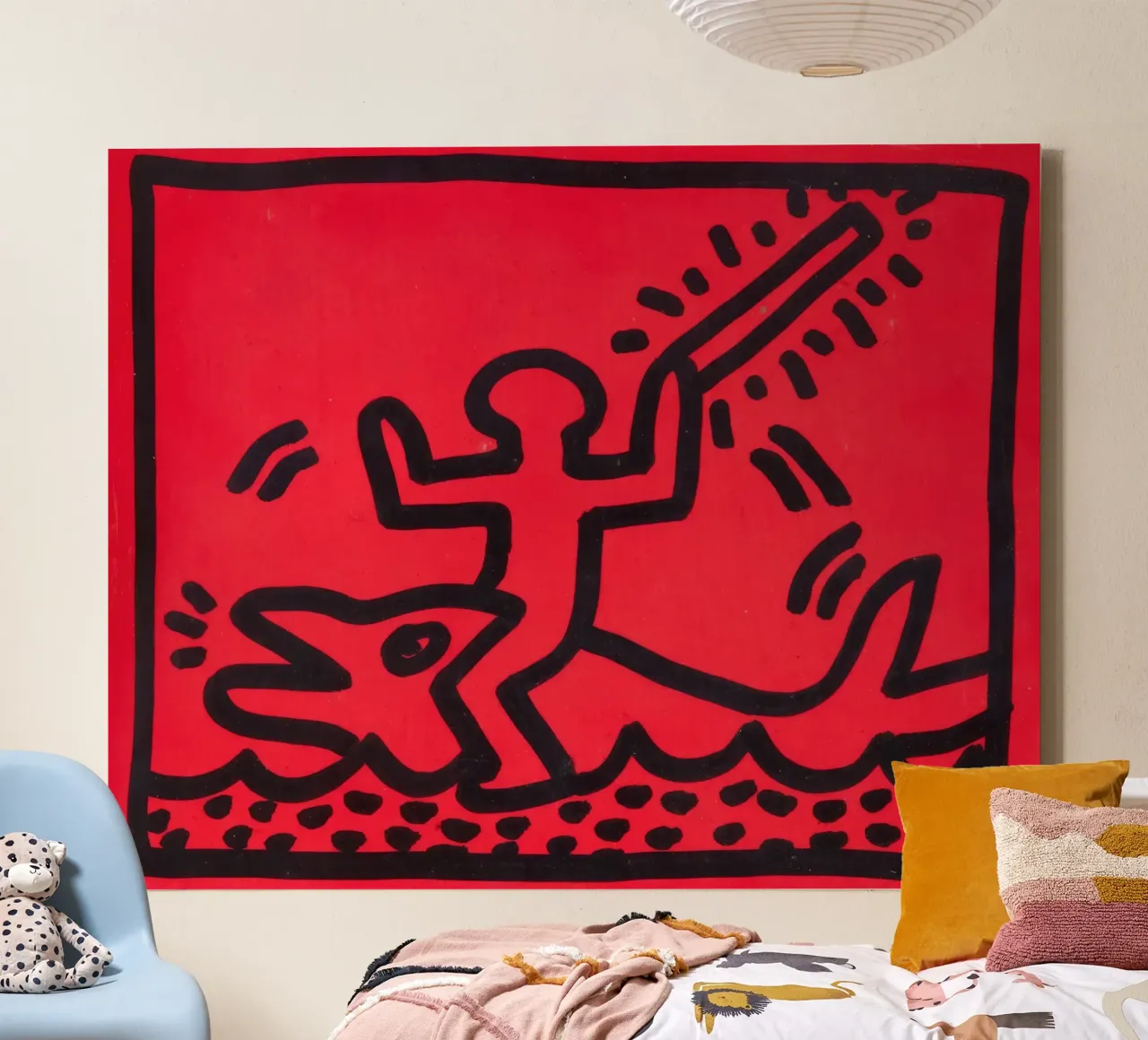 Keith Haring "Zonder titel" Pop Art Haai Poster canvas met Baklijst van ClubArt