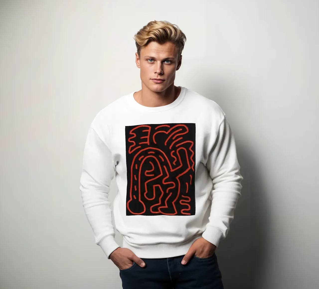 Keith Haring "Untitled", poster pop art con labirinto rosso felpa da ClubArt