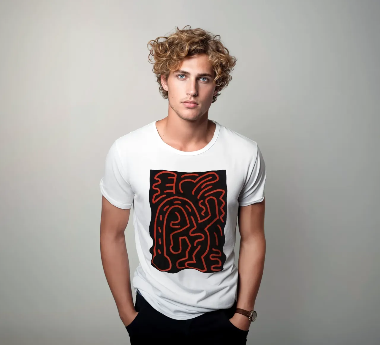 Keith Haring "Untitled", poster pop art con labirinto rosso t-shirt da ClubArt