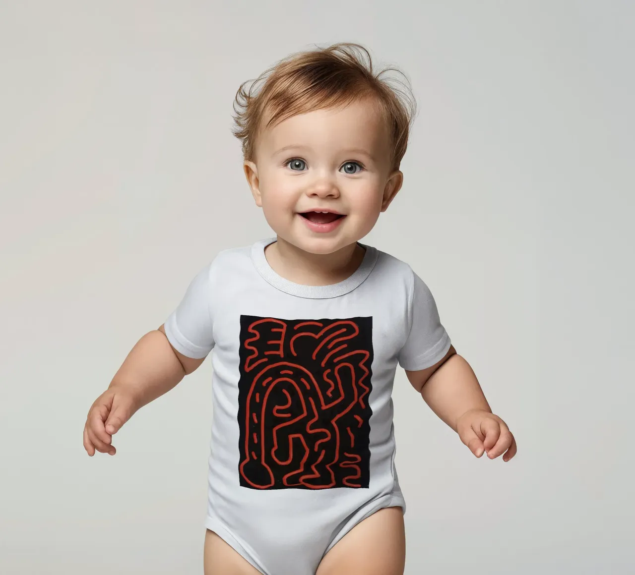 Keith Haring "Untitled", poster pop art con labirinto rosso body neonato maniche corte da ClubArt