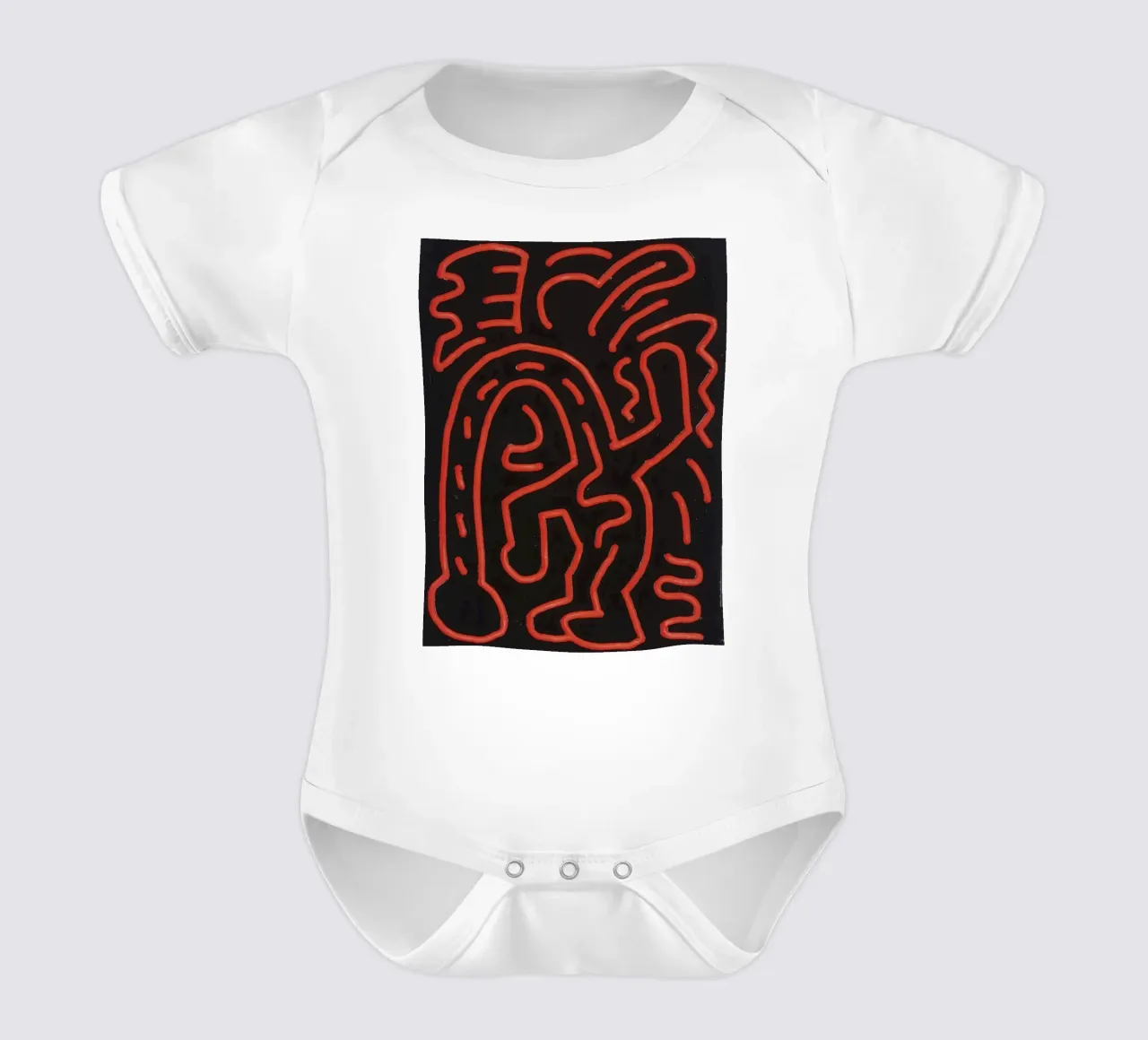 Keith Haring "Untitled", poster pop art con labirinto rosso body neonato maniche corte da ClubArt