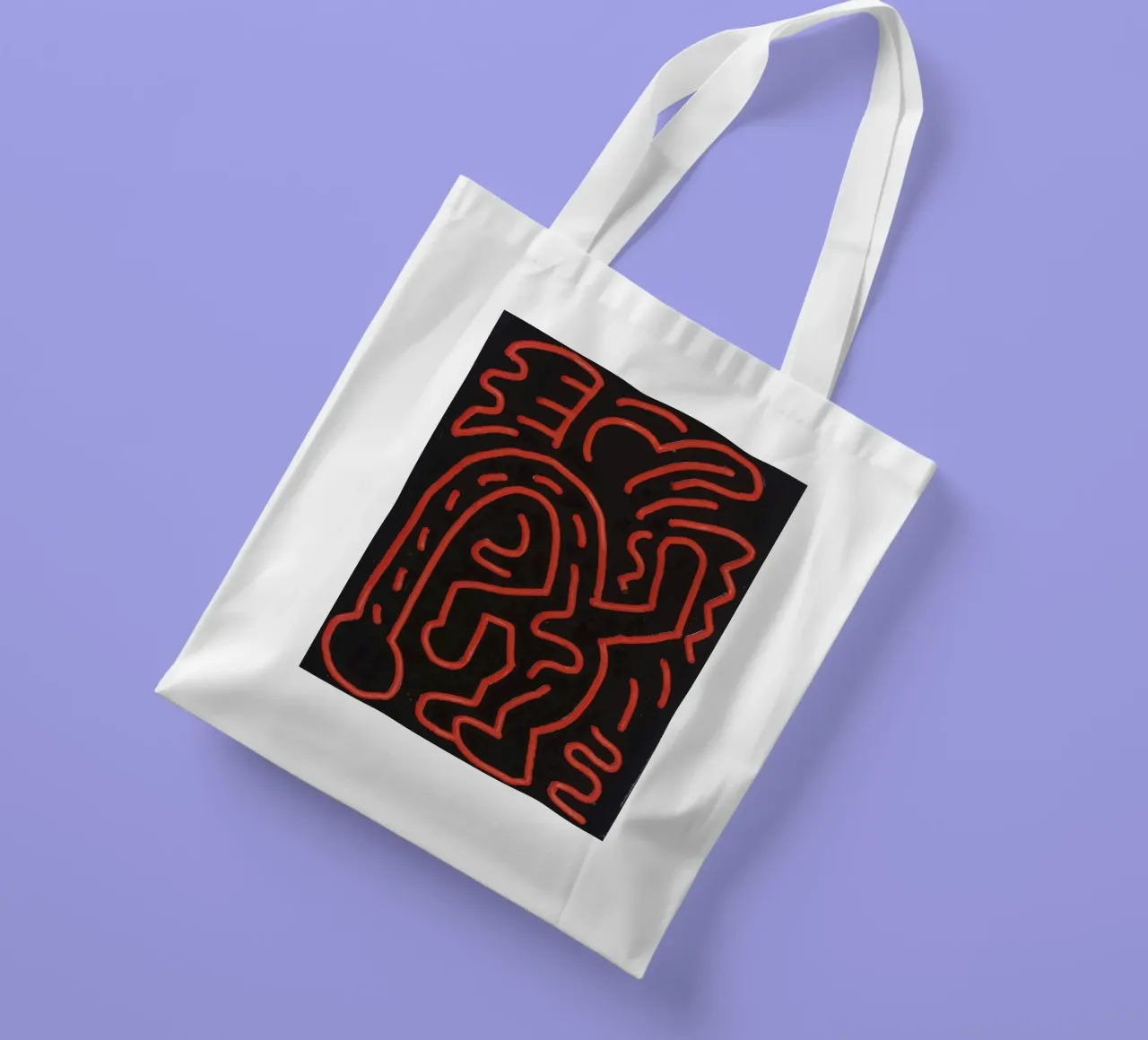 Keith Haring "Untitled", poster pop art con labirinto rosso borsa in juta da ClubArt